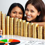 **

Prompt: "A diverse portfolio chart illustrating asset allocation percentages: stocks, bonds, real estate, gold. Goal-based investing concept. Realistic style, bright financial future, happy family."

**
