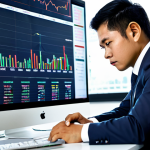 A focused Thai professional, dressed in a modest business suit, sitting at a sleek desk in a modern, calm office. They are looking intently at a laptop screen displaying complex financial charts and data, reflecting deep thought and self-assessment regarding investment risks. The atmosphere is quiet and analytical. Natural pose, perfect anatomy, correct proportions, well-formed hands, proper finger count, natural body proportions. Fully clothed, appropriate attire, safe for work, professional, family-friendly content, high-quality photograph.