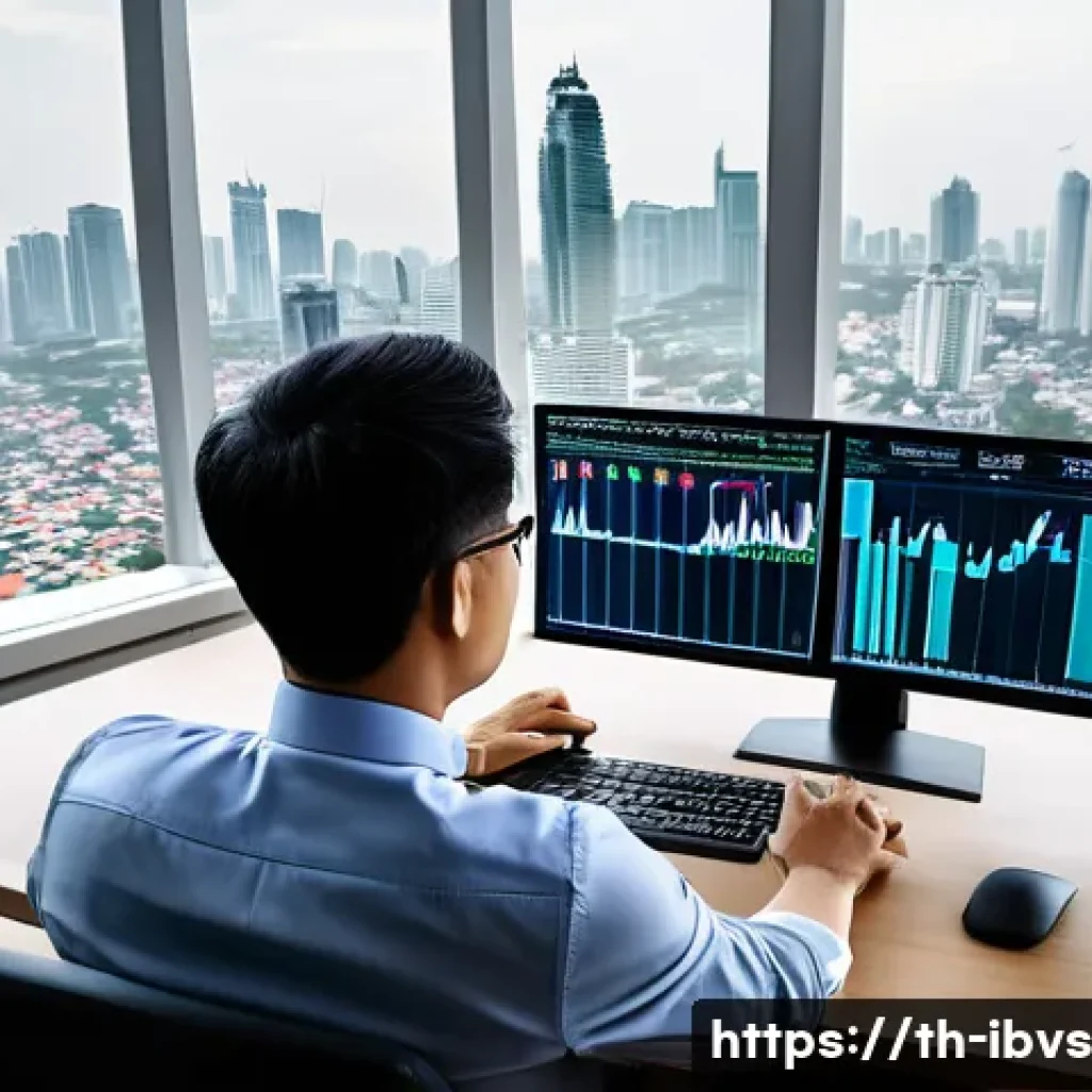 리스크 관리 투자 블로그 운영 노하우 - A professional Thai investor sitting at a modern home office desk, analyzing multiple financial char...