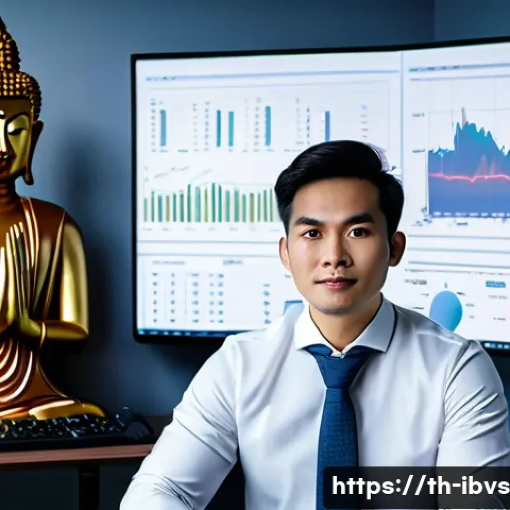 고위험 자산 투자 시 리스크 관리 - A professional Thai investor in a modern home office setting, surrounded by multiple computer screen...