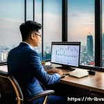 Home 22 리스크 관리 투자 시나리오 기반 접근법 - A detailed professional office setting showing a Thai investor analyzing multiple digital screens di...