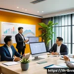 Home 20 리스크 평가 및 분석 기초 - A professional business meeting scene in a modern Thai office, with diverse team members discussing ...