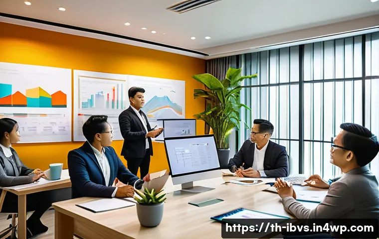 리스크 평가 및 분석 기초 - A professional business meeting scene in a modern Thai office, with diverse team members discussing ...