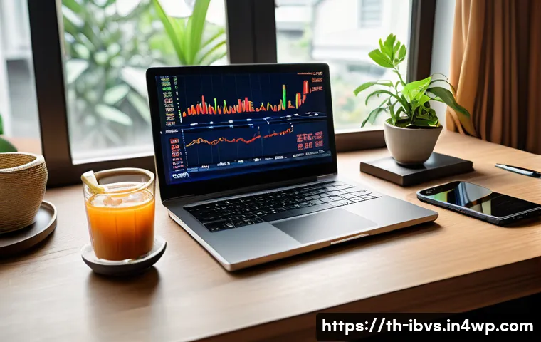 리스크 관리 투자와 투자 최적화 - A detailed digital illustration of a modern Thai investor&rsquo;s home office setup, featuring a sleek lap...